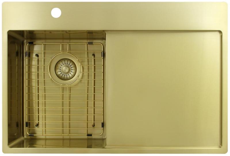 Pure.Sink Exclusivo Goldenes kleines Spülbecken mit Abtropffläche 78 x 52 cm Wasserhahn links PEX3478LT-60