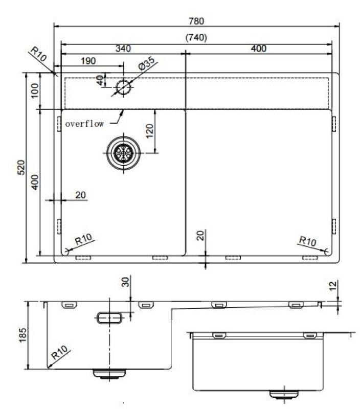Pure.Sink Exclusivo Goldenes kleines Spülbecken mit Abtropffläche 78 x 52 cm Wasserhahn links PEX3478LT-60