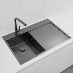 Pure.Sink Exclusivo Gun Metal kleines Spülbecken mit Abtropffläche 78x52 cm Tapwing links PEX3478LT-61