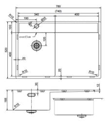 Pure.Sink Exclusivo Kupfer kleine Spüle mit Abtropffläche 78x52 cm Tapwing links PEX3478LT-62