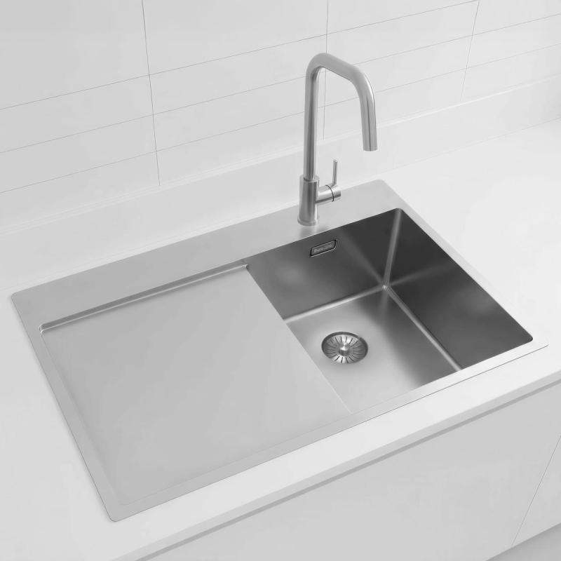Pure.Sink Exclusivo RVS kleine Spüle mit Abtropffläche 78x52 cm Tapwing rechts PEX3478RT-02