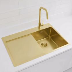 Pure.Sink Exclusivo Goldenes kleines Spülbecken mit Abtropffläche 78 x 52 cm Wasserhahn rechts PEX3478RT-60