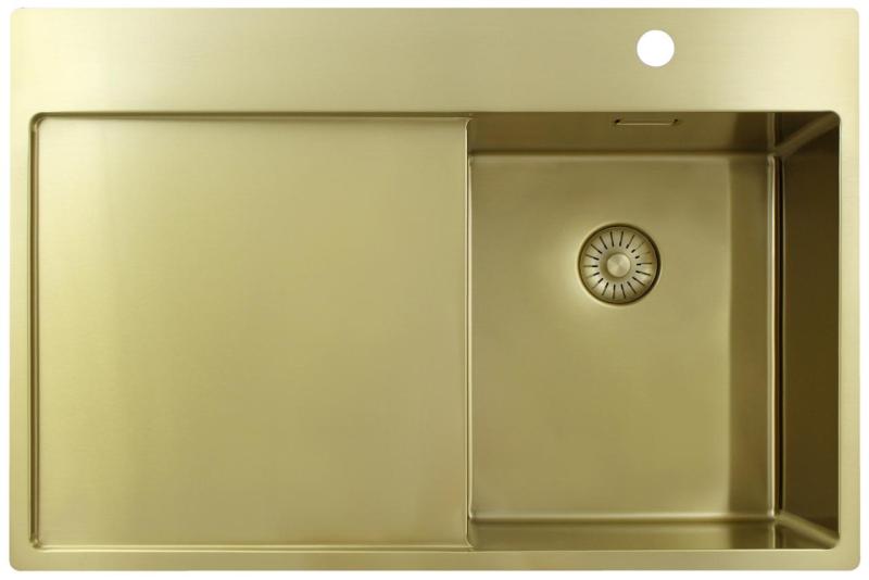 Pure.Sink Exclusivo Goldenes kleines Spülbecken mit Abtropffläche 78 x 52 cm Wasserhahn rechts PEX3478RT-60