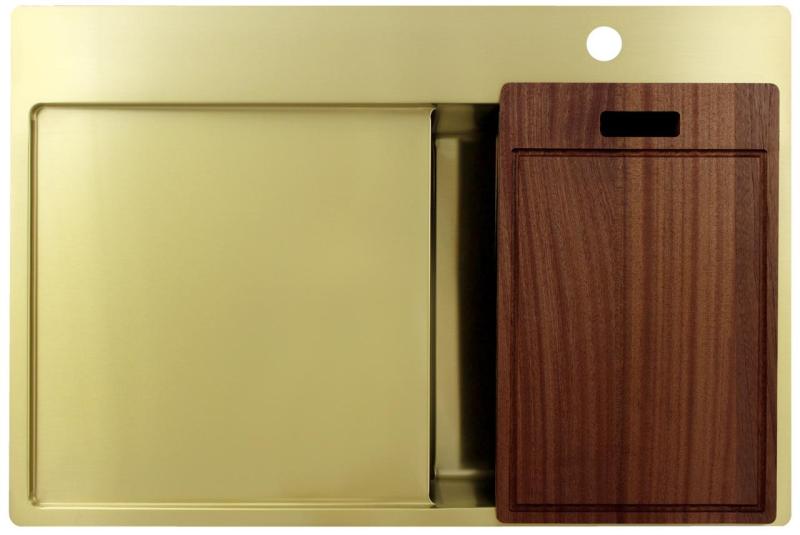 Pure.Sink Exclusivo Goldenes kleines Spülbecken mit Abtropffläche 78 x 52 cm Wasserhahn rechts PEX3478RT-60