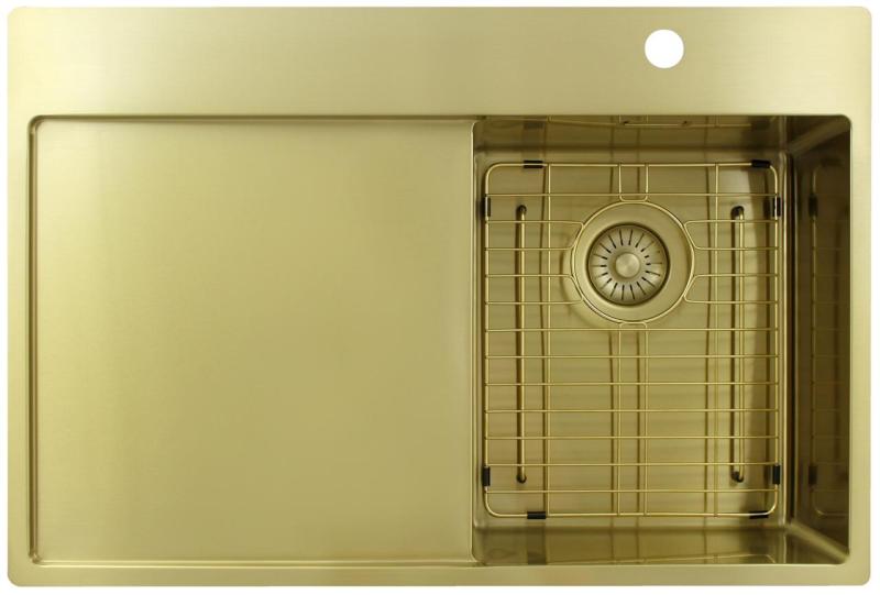 Pure.Sink Exclusivo Goldenes kleines Spülbecken mit Abtropffläche 78 x 52 cm Wasserhahn rechts PEX3478RT-60