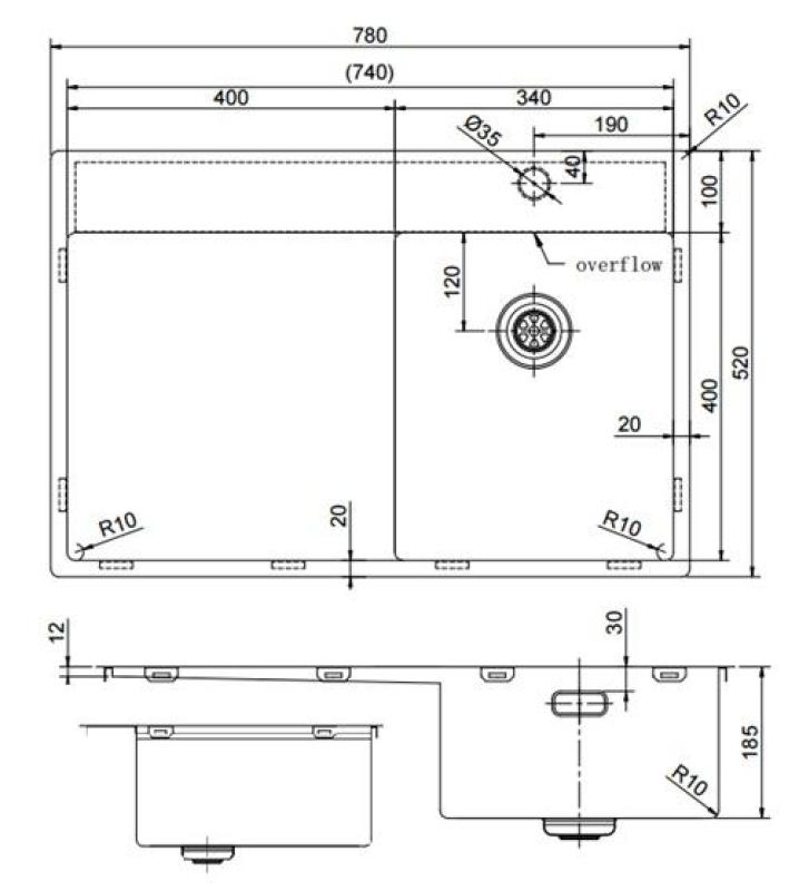 Pure.Sink Exclusivo Goldenes kleines Spülbecken mit Abtropffläche 78 x 52 cm Wasserhahn rechts PEX3478RT-60