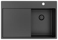 Pure.Sink Exclusivo Gun Metal kleines Spülbecken mit Abtropffläche 78x52 cm Tapwing rechts PEX3478RT-61