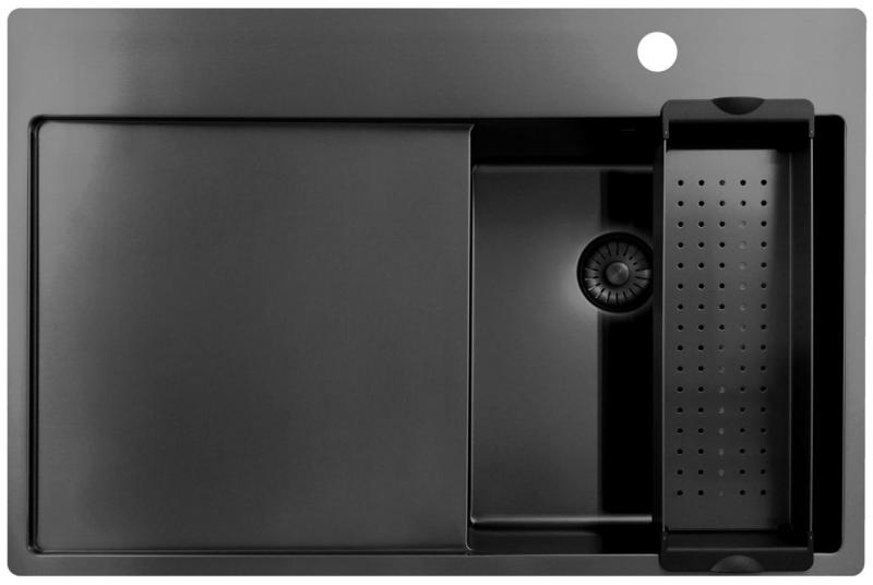 Pure.Sink Exclusivo Gun Metal kleines Spülbecken mit Abtropffläche 78x52 cm Tapwing rechts PEX3478RT-61