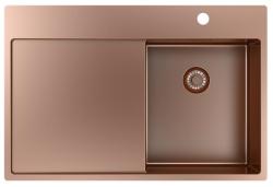 Pure.Sink Exklusiv Kupfer kleines Spülbecken mit Abtropffläche 78x52 cm Tapwing rechts PEX3478RT-62