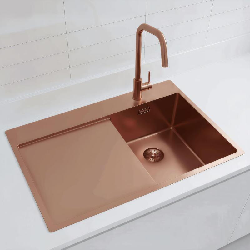 Pure.Sink Exclusivo Kupfer kleines Spülbecken mit Abtropffläche 78x52 cm Tapwing rechts PEX3478RT-62