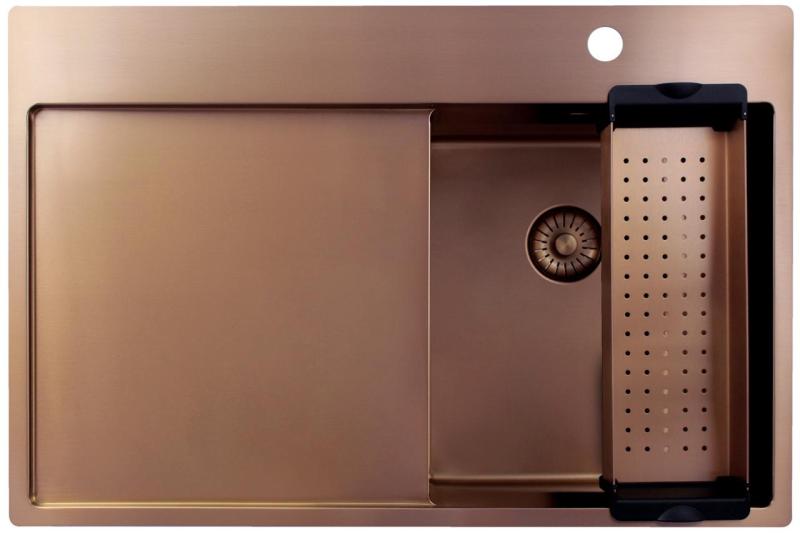 Pure.Sink Exclusivo Kupfer kleines Spülbecken mit Abtropffläche 78x52 cm Tapwing rechts PEX3478RT-62