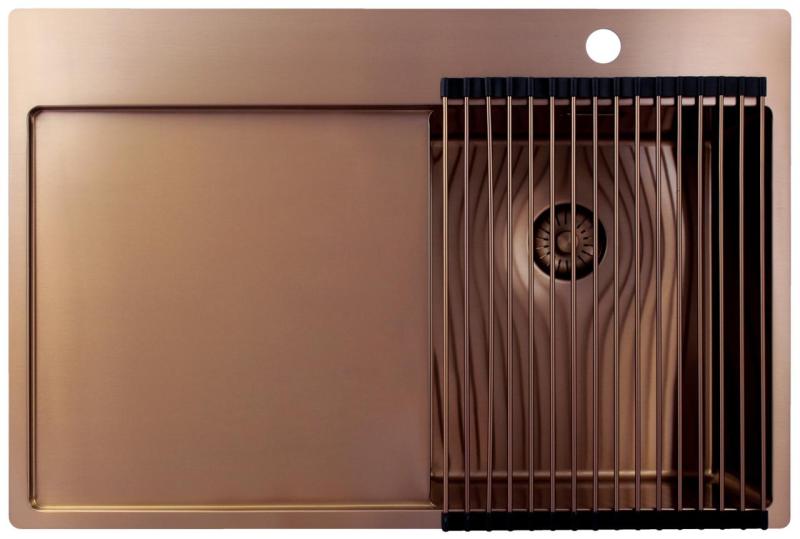 Pure.Sink Exclusivo Kupfer kleines Spülbecken mit Abtropffläche 78x52 cm Tapwing rechts PEX3478RT-62