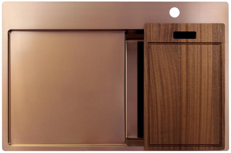 Pure.Sink Exclusivo Kupfer kleines Spülbecken mit Abtropffläche 78x52 cm Tapwing rechts PEX3478RT-62