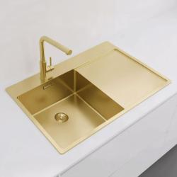 Pure.Sink Exclusivo Goldfarbene Spüle mit Abtropffläche 78 x 52 cm Wasserhahn links PEX4078LT-60