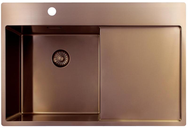 Pure.Sink Exclusivo Kupfer Spülbecken mit Abtropffläche 78x52 cm Tapwing links PEX4078LT-62