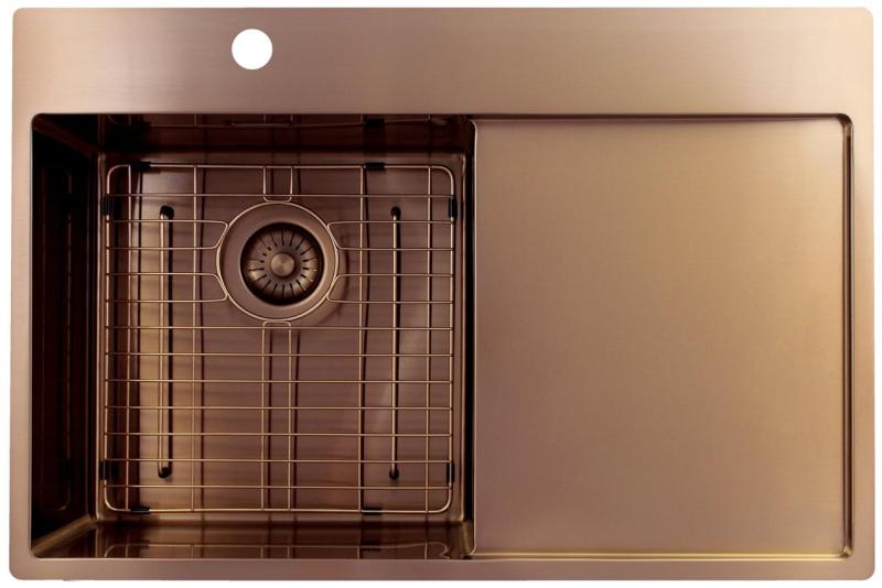 Pure.Sink Exclusivo Kupfer Spülbecken mit Abtropffläche 78x52 cm Tapwing links PEX4078LT-62