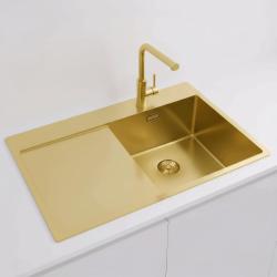Pure.Sink Exclusivo Goldene Spüle mit Abtropffläche 78 x 52 cm Wasserhahn rechts PEX4078RT-60