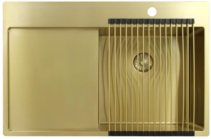 Pure.Sink Exclusivo Goldene Spüle mit Abtropffläche 78 x 52 cm Wasserhahn rechts PEX4078RT-60