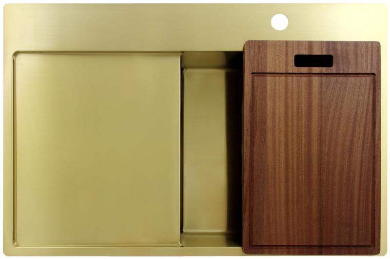 Pure.Sink Exclusivo Goldene Spüle mit Abtropffläche 78 x 52 cm Wasserhahn rechts PEX4078RT-60