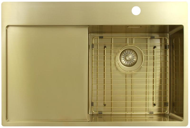 Pure.Sink Exclusivo Goldene Spüle mit Abtropffläche 78 x 52 cm Wasserhahn rechts PEX4078RT-60