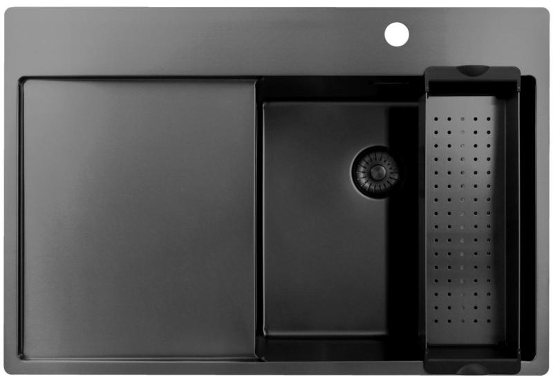 Pure.Sink Exclusivo Gun Metal Spülbecken mit Abtropffläche 78x52 cm Tapwing rechts PEX4078RT-61