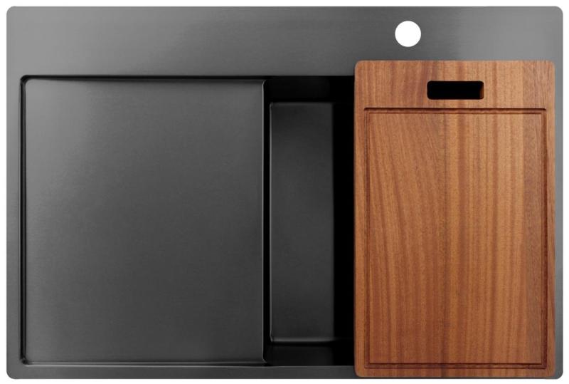 Pure.Sink Exclusivo Gun Metal Spülbecken mit Abtropffläche 78x52 cm Tapwing rechts PEX4078RT-61