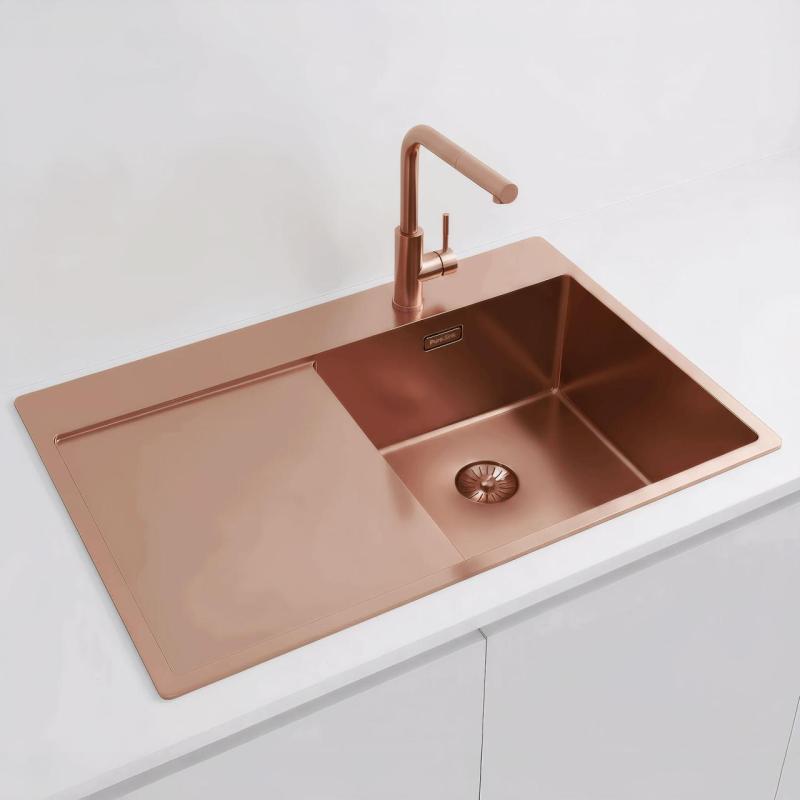 Pure.Sink Exclusivo Kupfer Spülbecken mit Abtropffläche 78x52 cm Tapwing rechts PEX4078RT-62