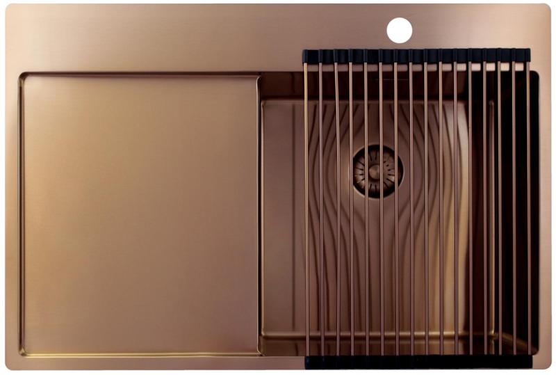 Pure.Sink Exclusivo Kupfer Spülbecken mit Abtropffläche 78x52 cm Tapwing rechts PEX4078RT-62