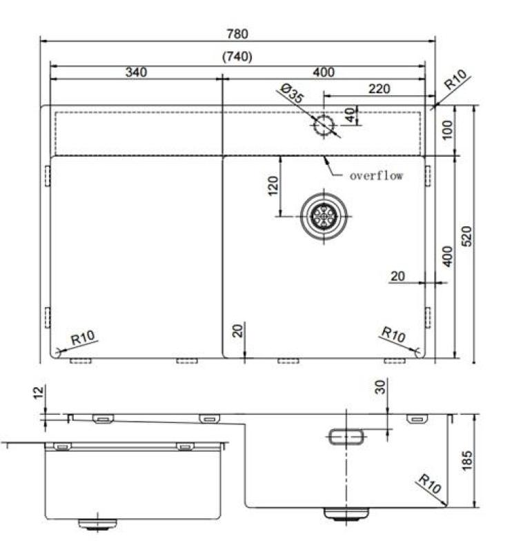 Pure.Sink Exclusivo Kupfer Spülbecken mit Abtropffläche 78x52 cm Tapwing rechts PEX4078RT-62