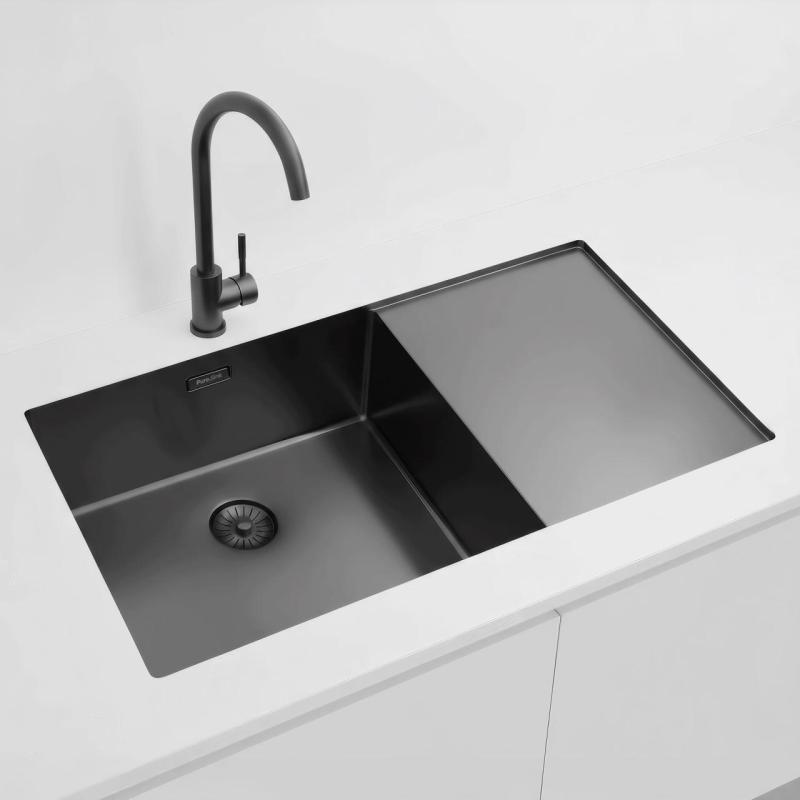 Pure.Sink Exclusivo Gun Metal Spüle mit Abtropffläche 86x52 cm Tapwing links PEX5086LT-61