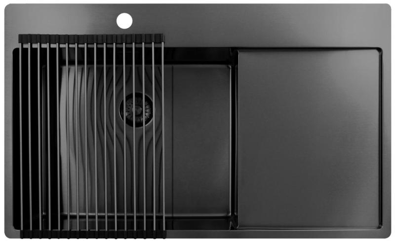 Pure.Sink Exclusivo Gun Metal Spüle mit Abtropffläche 86x52 cm Tapwing links PEX5086LT-61