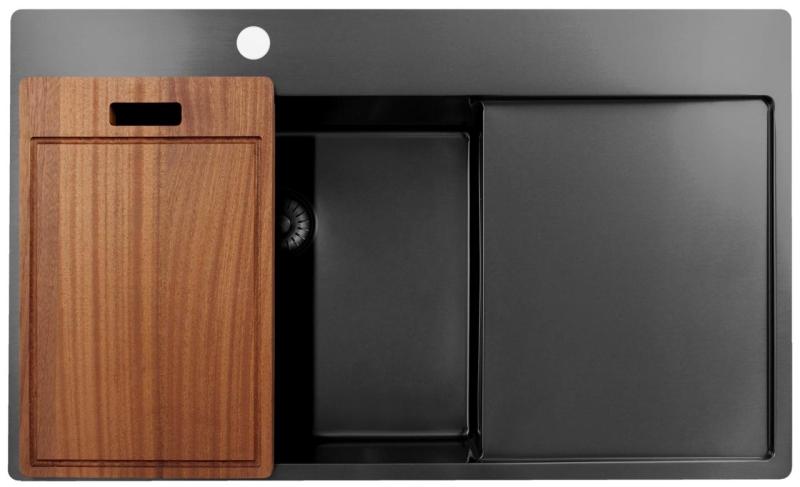 Pure.Sink Exclusivo Gun Metal Spüle mit Abtropffläche 86x52 cm Tapwing links PEX5086LT-61