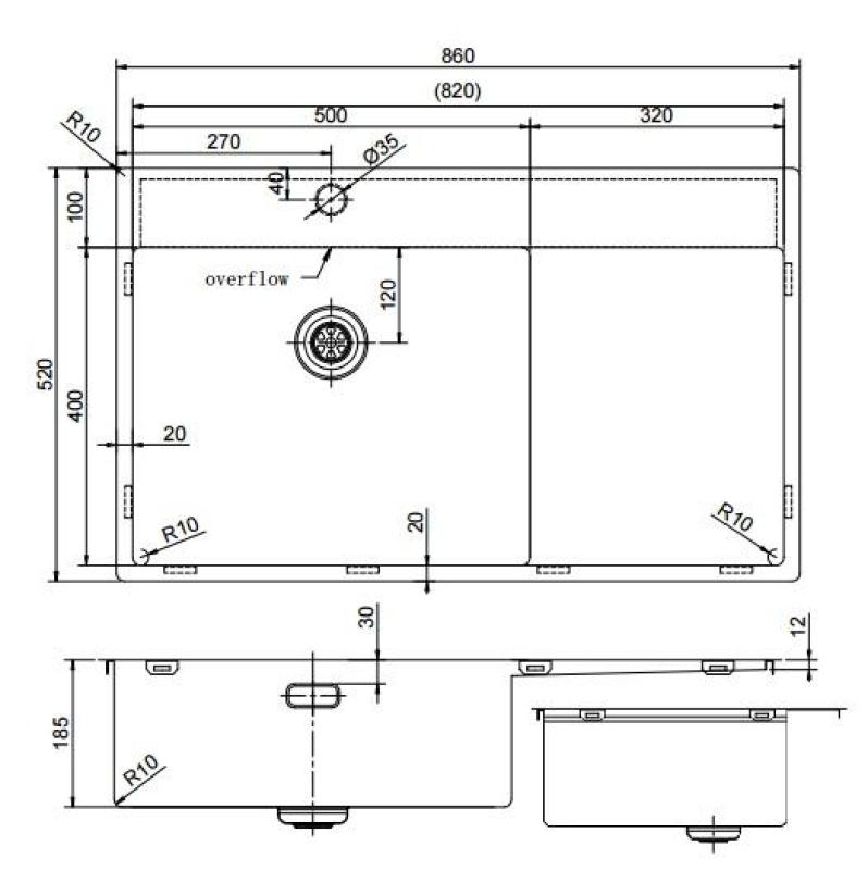 Pure.Sink Exclusivo Gun Metal Spüle mit Abtropffläche 86x52 cm Tapwing links PEX5086LT-61