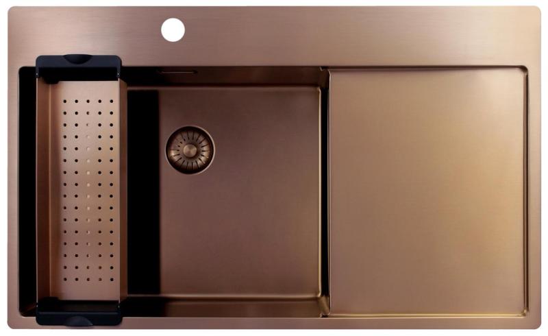 Pure.Sink Exclusivo Kupfer Spülbecken mit Abtropffläche 86x52 cm Tapwing links PEX5086LT-62