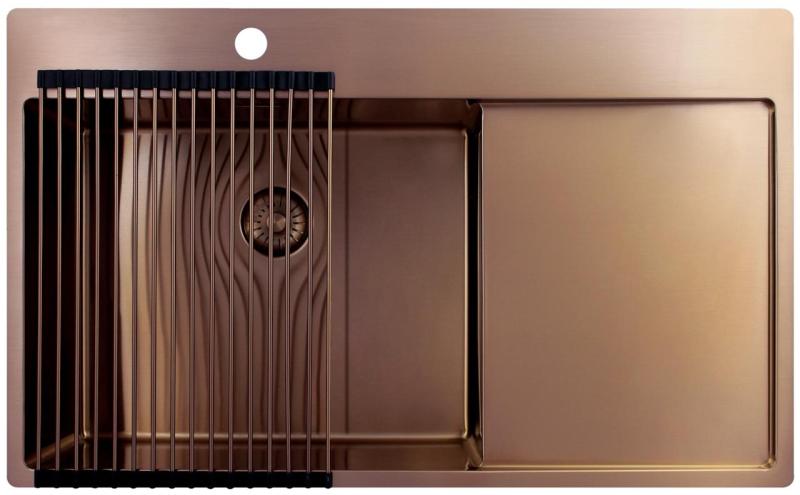 Pure.Sink Exclusivo Kupfer Spülbecken mit Abtropffläche 86x52 cm Tapwing links PEX5086LT-62