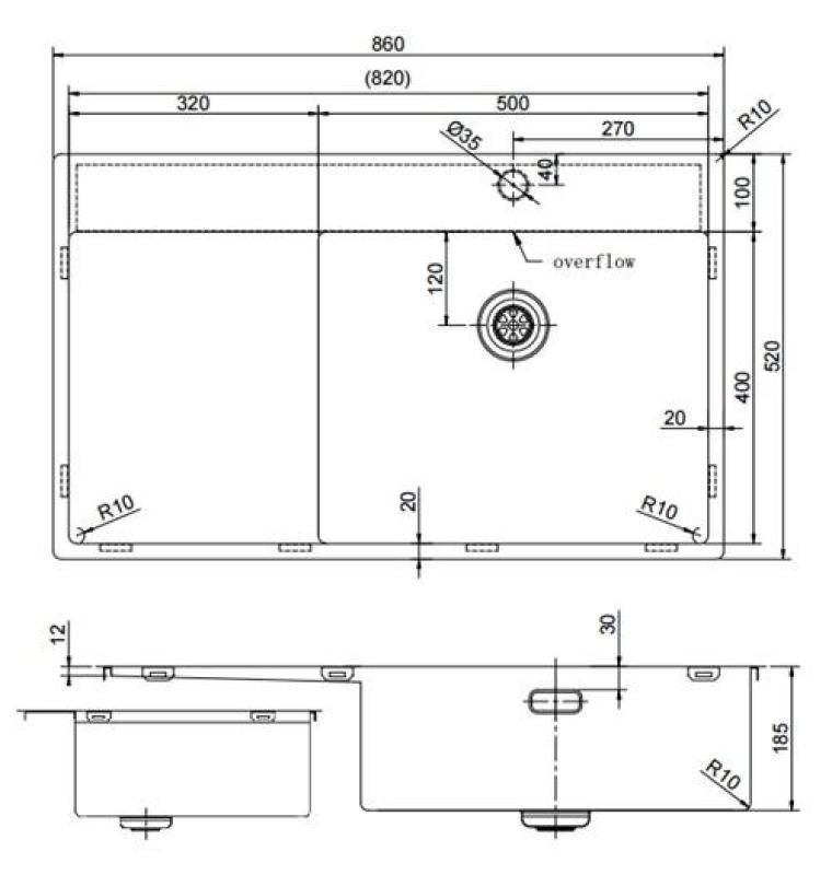 Pure.Sink Exclusivo Edelstahlspüle mit Abtropffläche 86x52 cm Tapwing rechts PEX5086RT-02