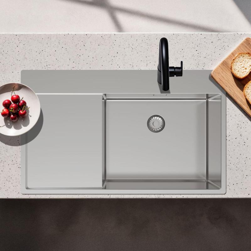 Pure.Sink Exclusivo Edelstahlspüle mit Abtropffläche 86x52 cm Tapwing rechts PEX5086RT-02