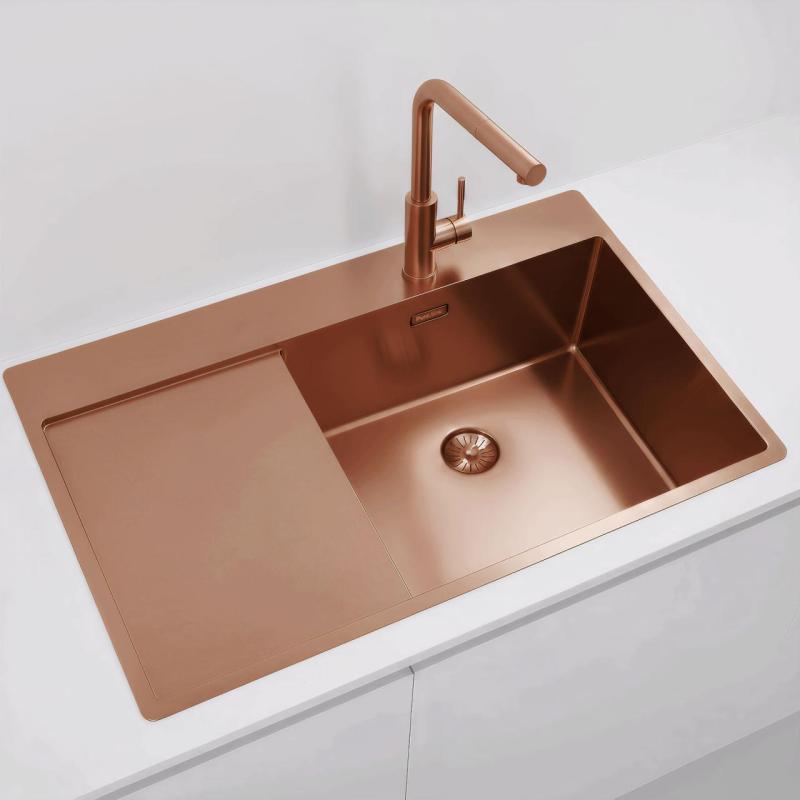 Pure.Sink Exclusivo Kupfer Spülbecken mit Abtropffläche 86x52 cm Tapwing rechts PEX5086RT-62