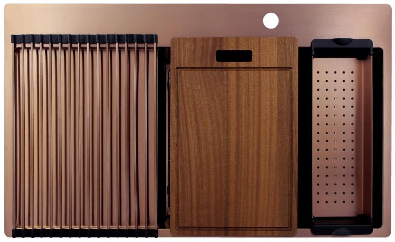 Pure.Sink Exclusivo Kupfer Spülbecken mit Abtropffläche 86x52 cm Tapwing rechts PEX5086RT-62