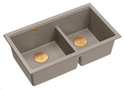 Quadri Newport II Doppelte Taupe Granit Aufbau Spüle 76x45 cm mit Kupferstöpsel 1208971362