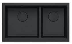 Quadri Newport II Doppeltes Schwarzes Granit Aufbau Spüle 76x45 cm mit Schwarzem Stecker 1208971371