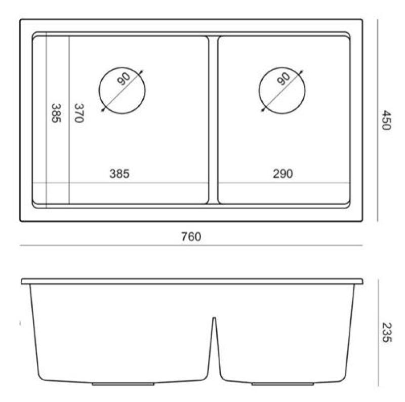 Quadri Newport II Doppelte Taupe Granit Aufbauspüle 76x45 cm mit Edelstahlstopfen 1208971372