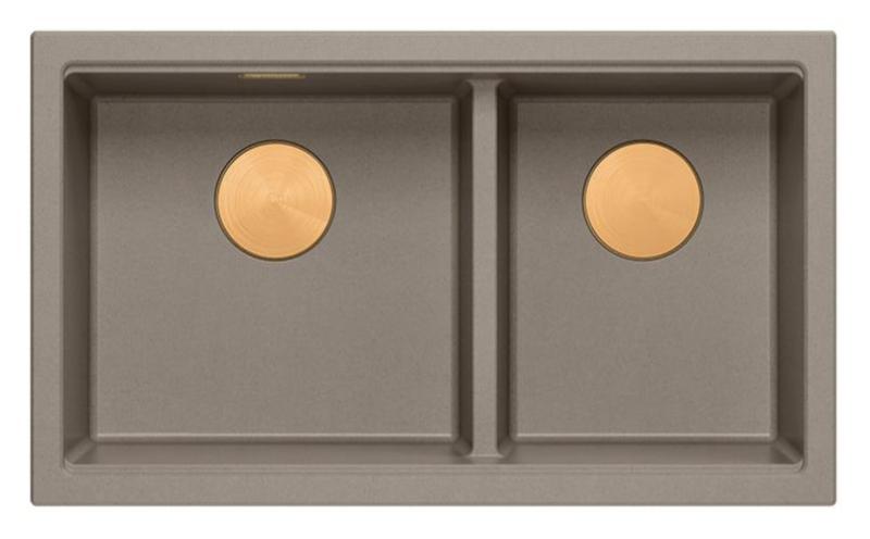 Quadri Newport II Doppelte Taupe Granit Unterbau Spüle 702 x 390 mm mit Kupferstopfen 1208971377