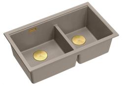 Quadri Newport II Doppelte Taupe Granit Unterbau Spüle 702 x 390 mm mit goldenem Plug 1208971382