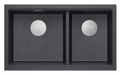 Quadri Newport II Doppelte Anthrazit Granit Unterbau Spüle 702 x 390 mm mit Edelstahl Stopfen 1208971384