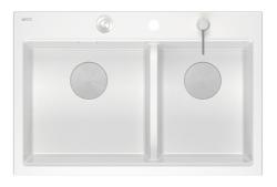 Quadri Hard Rock Doppelte Weiße Granit Aufbau Spüle 76x50 cm mit Edelstahl-Stecker und Zubehör 1208971398