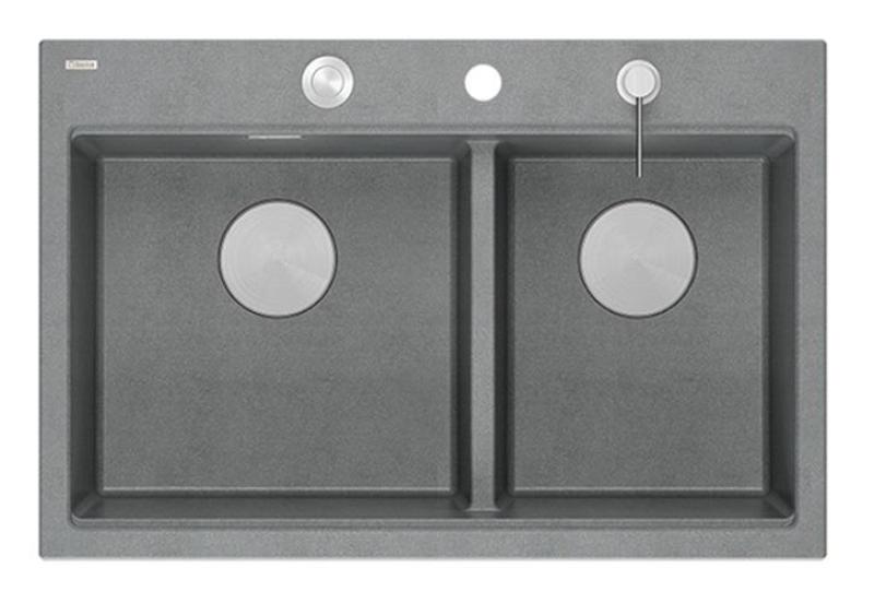 Quadri Hard Rock Doppelte Graue Granit Aufbau Spüle 76x50 cm mit Edelstahlstecker und Zubehör 1208971400