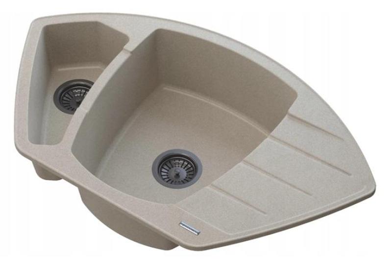 Graniteland Monte Granit beige Eckspüle Aufbau 901x538mm mit Edelstahl Stopfen 1208971414