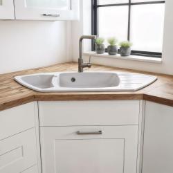 Graniteland Monte Granit Weiß Eckspülbecken Aufbau 901x538mm mit Edelstahl Stopfen 1208971415