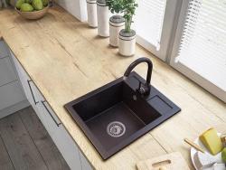 Graniteland Prest Granit Arduinstein-Hartstein-Look Spülbecken Tapwing mit Lochbank für Wasserhahn Aufbau 400x500mm mit Edelstahl-Stecker 1208971420